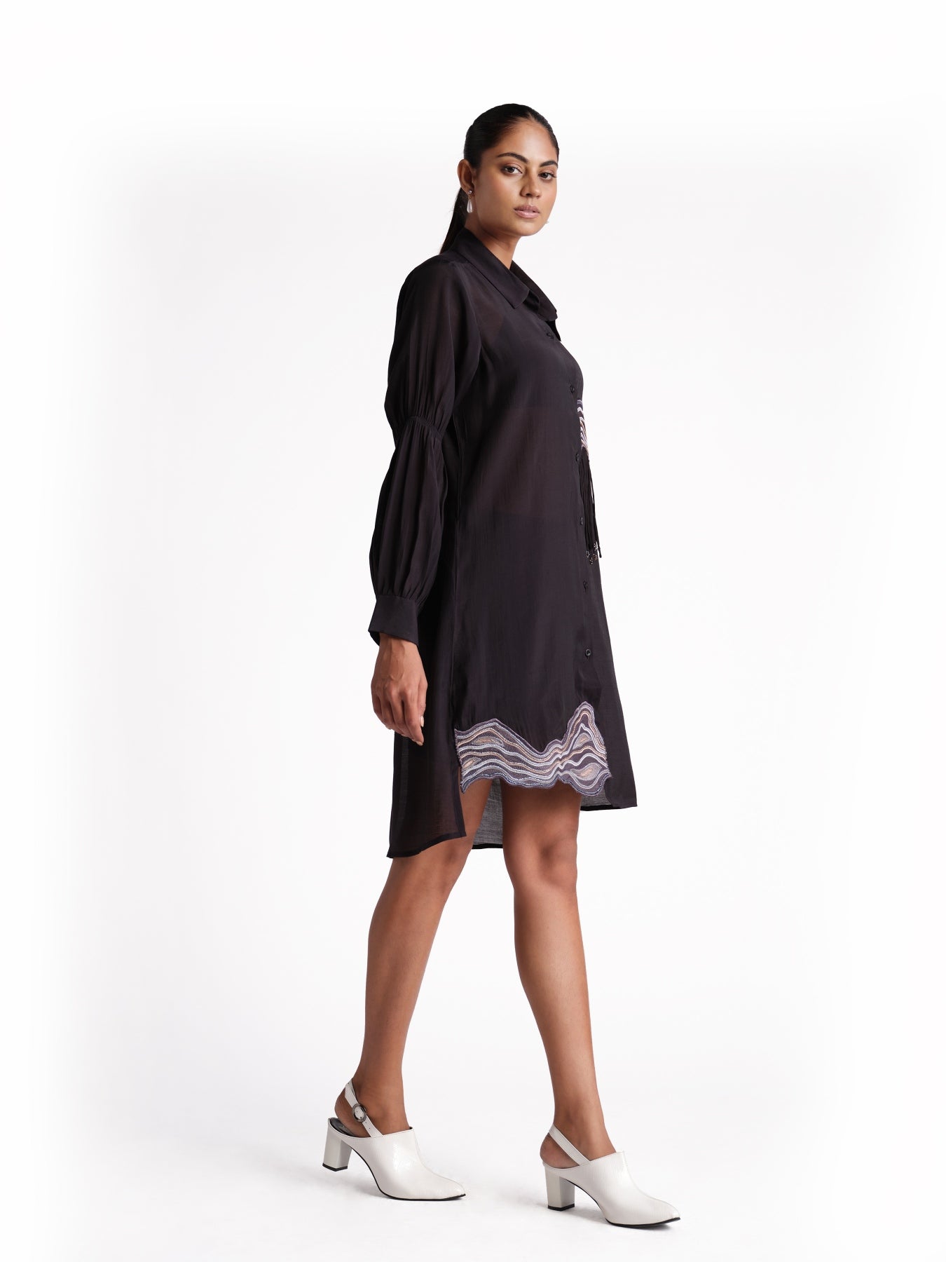 Black Cotton Drools Shirt Dress