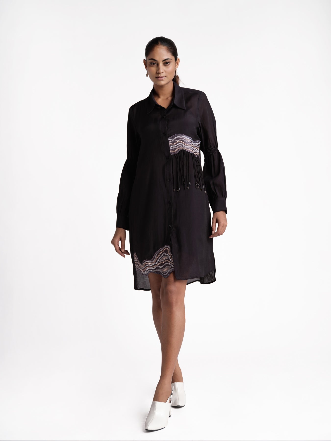 Black Cotton Drools Shirt Dress