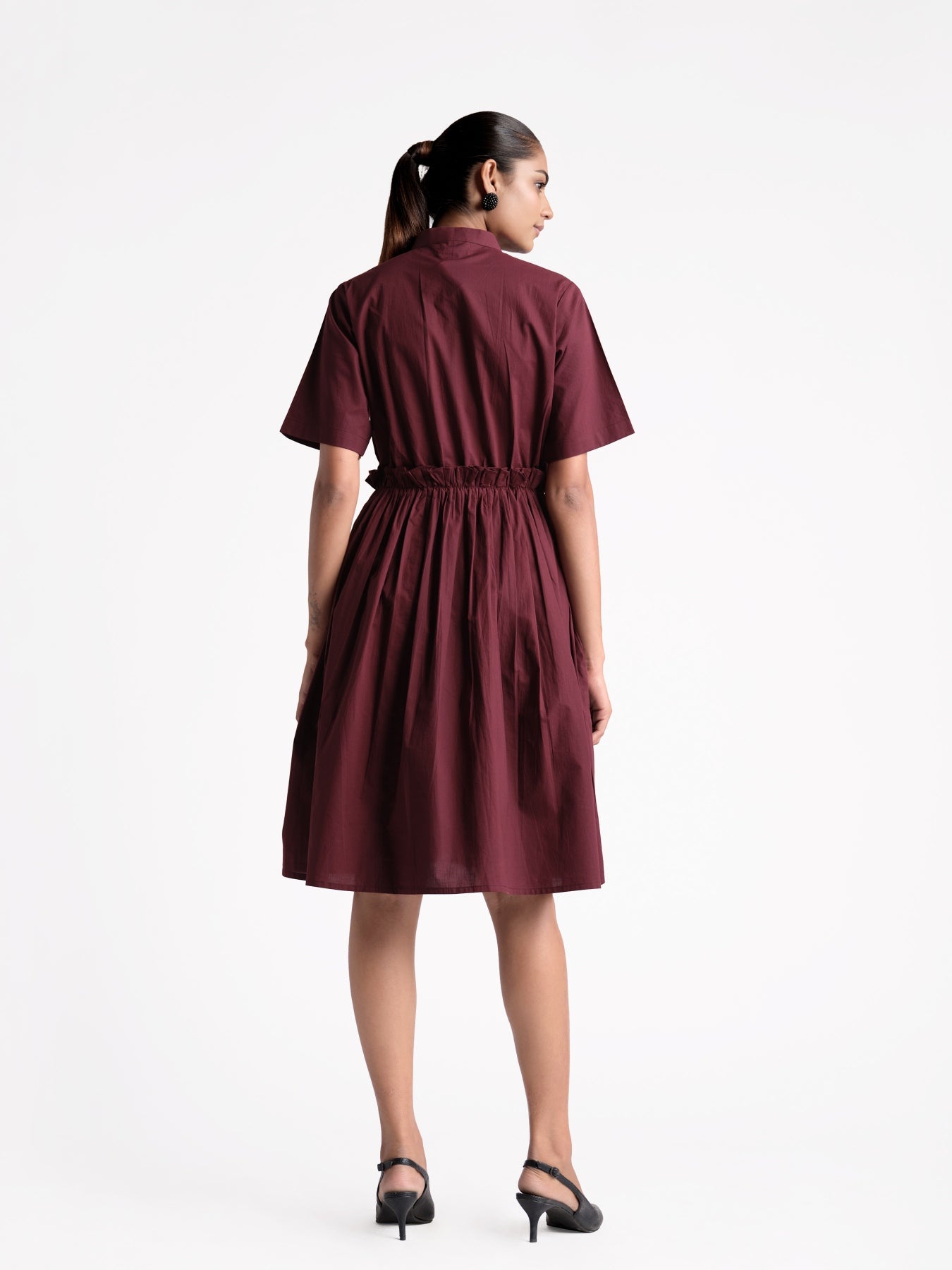 Wine Poplin Dress