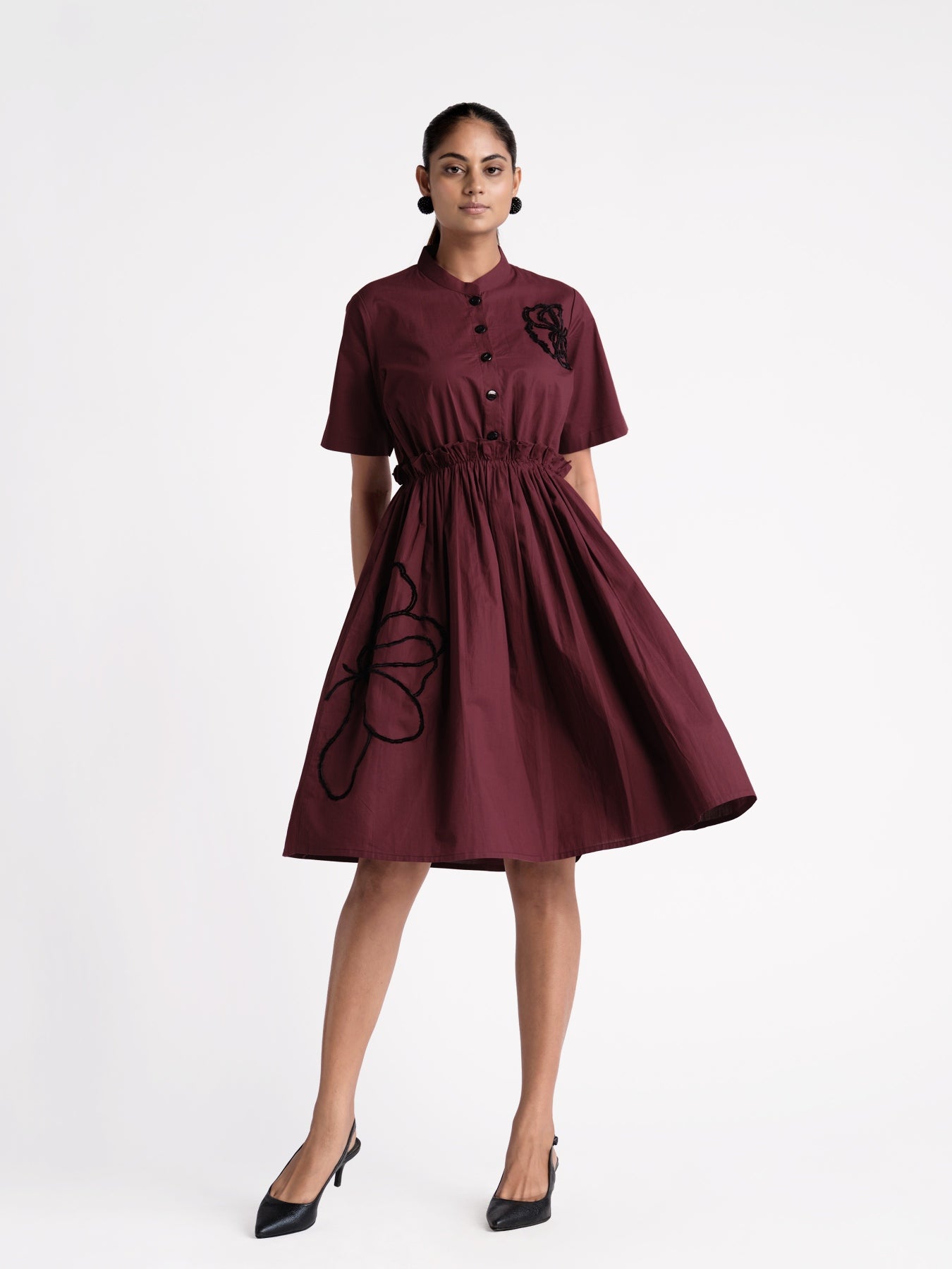 Wine Poplin Dress