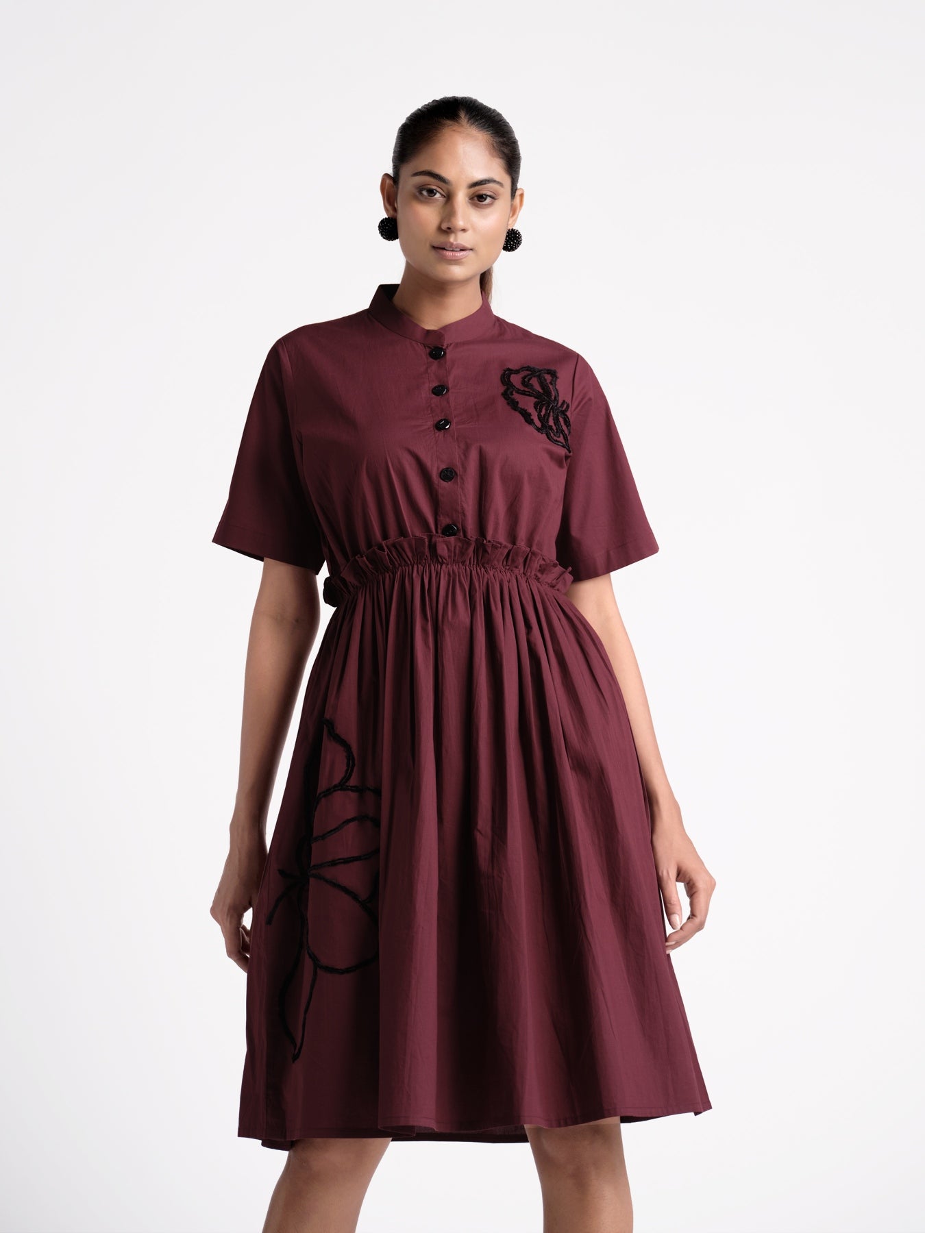 Wine Poplin Dress