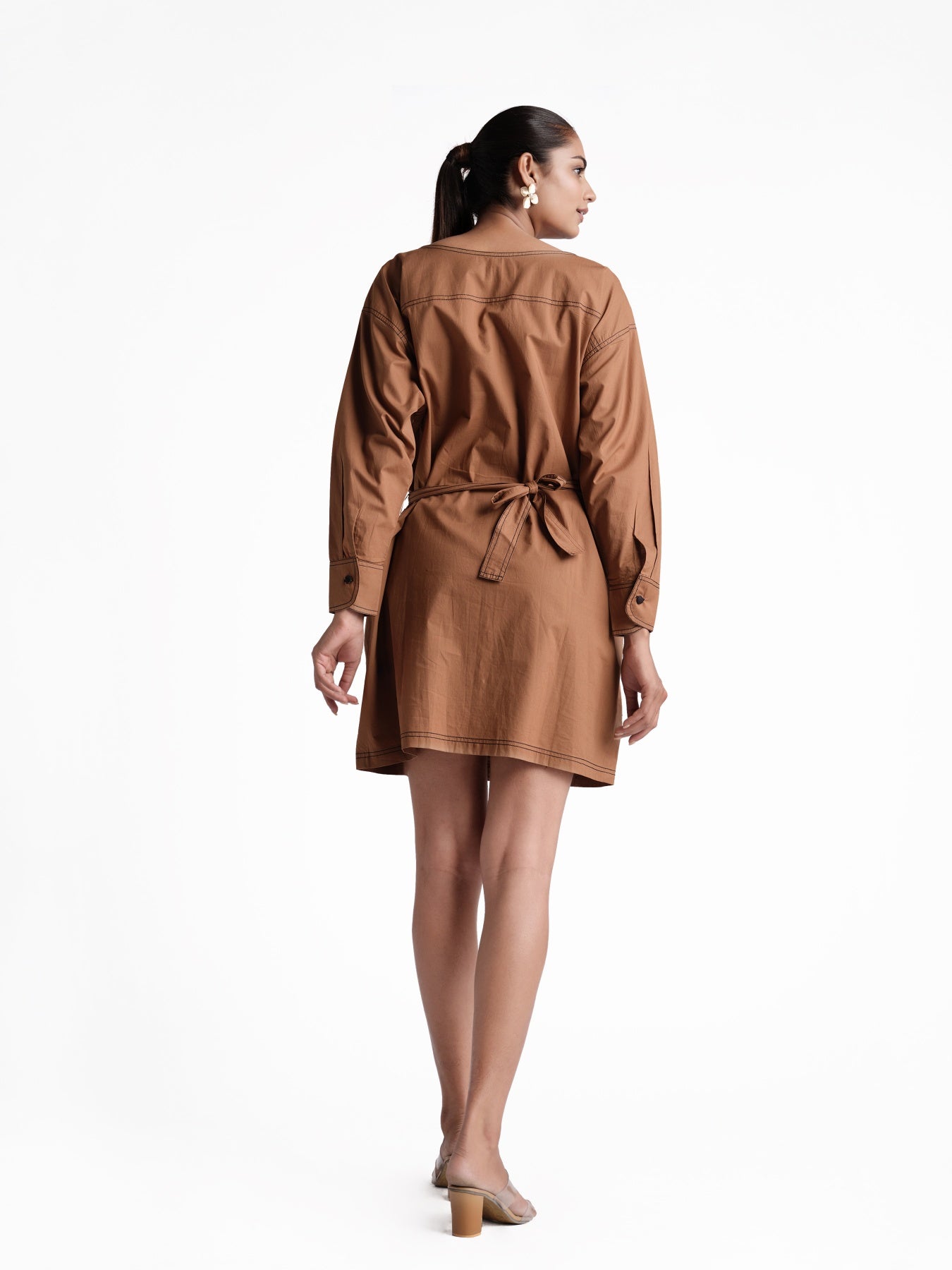 Brown poplin shirt dress