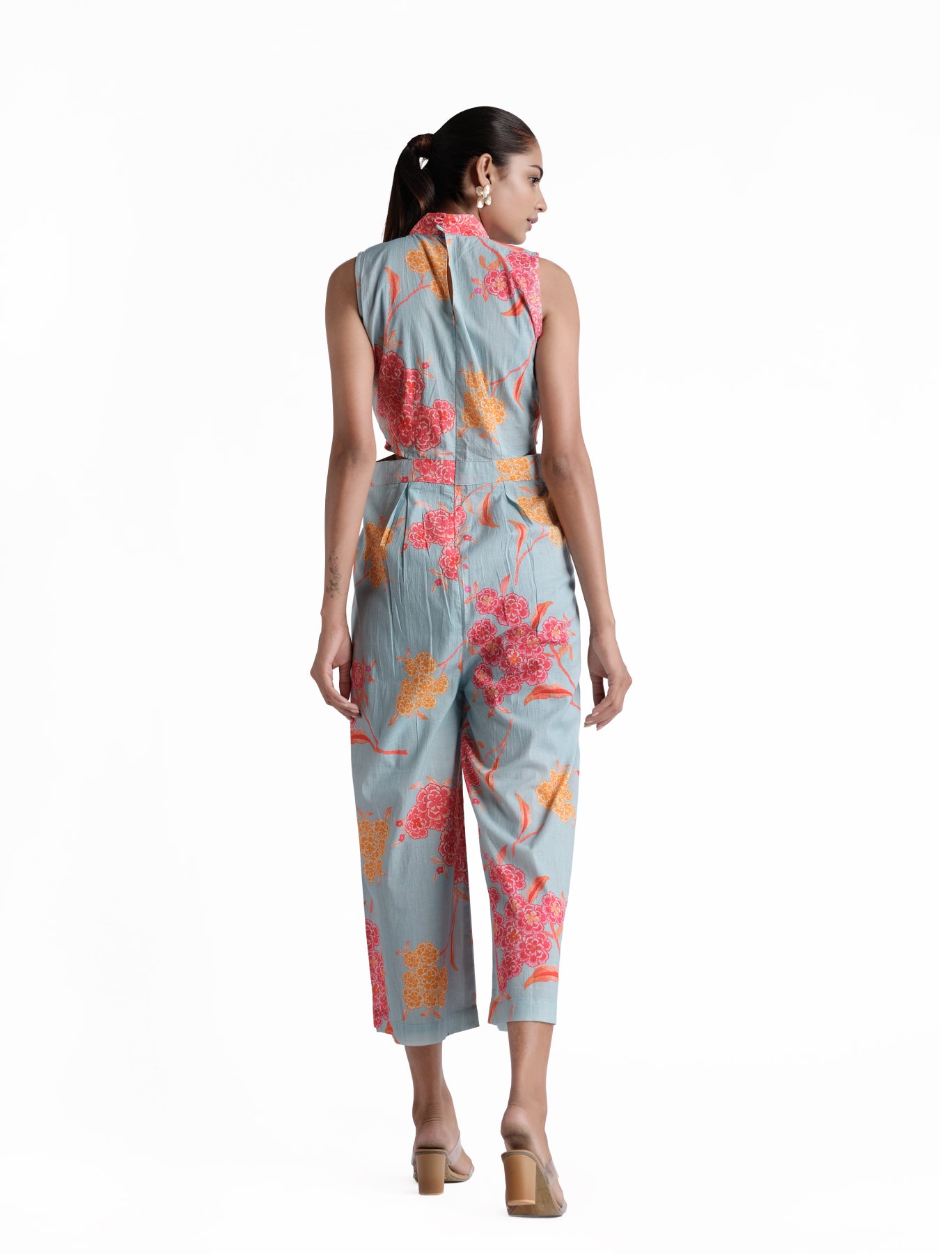 Sky blue flower print jumpsuit