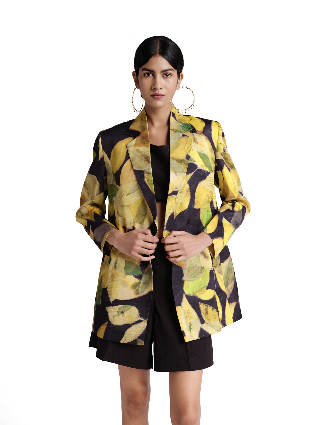 Yellow blossom print blazer