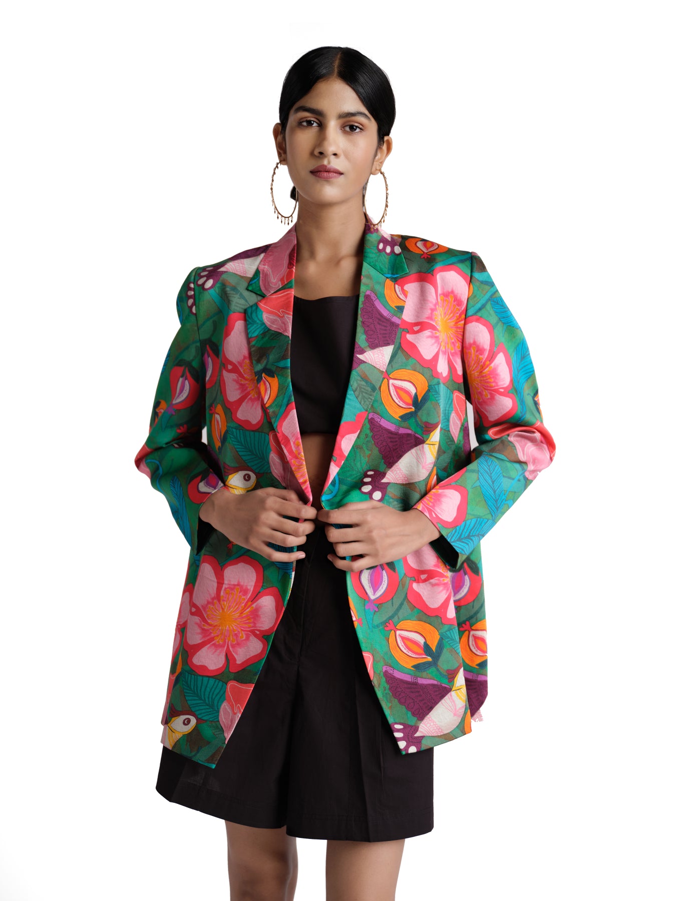 Parrot green print blazer