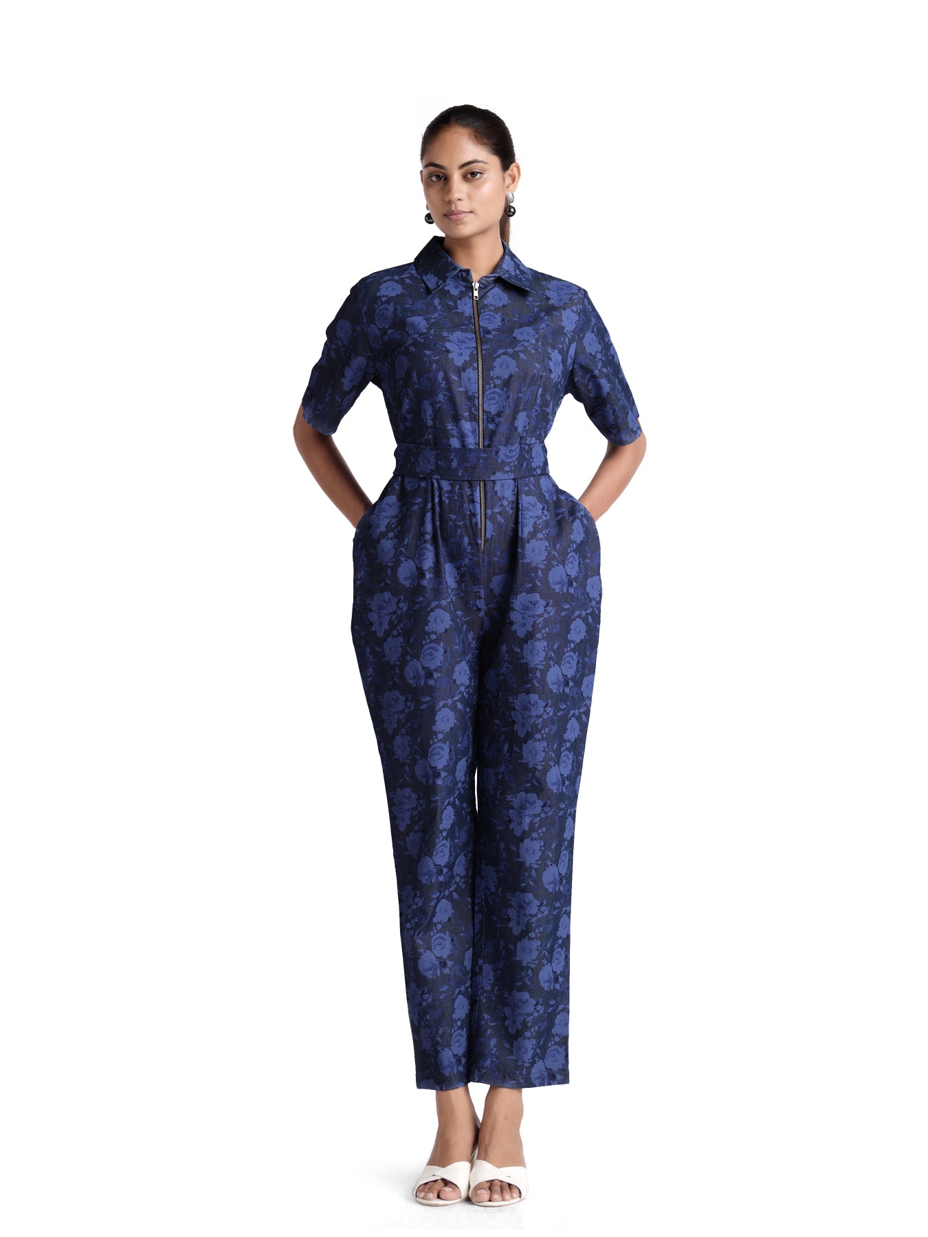 Dark blue flower print jumpsuit