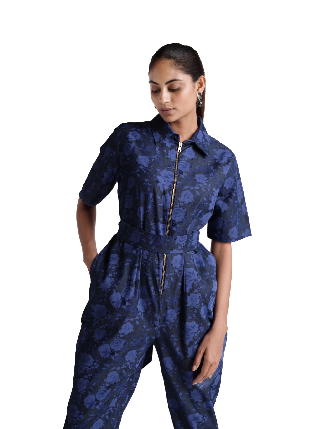 Dark blue flower print jumpsuit