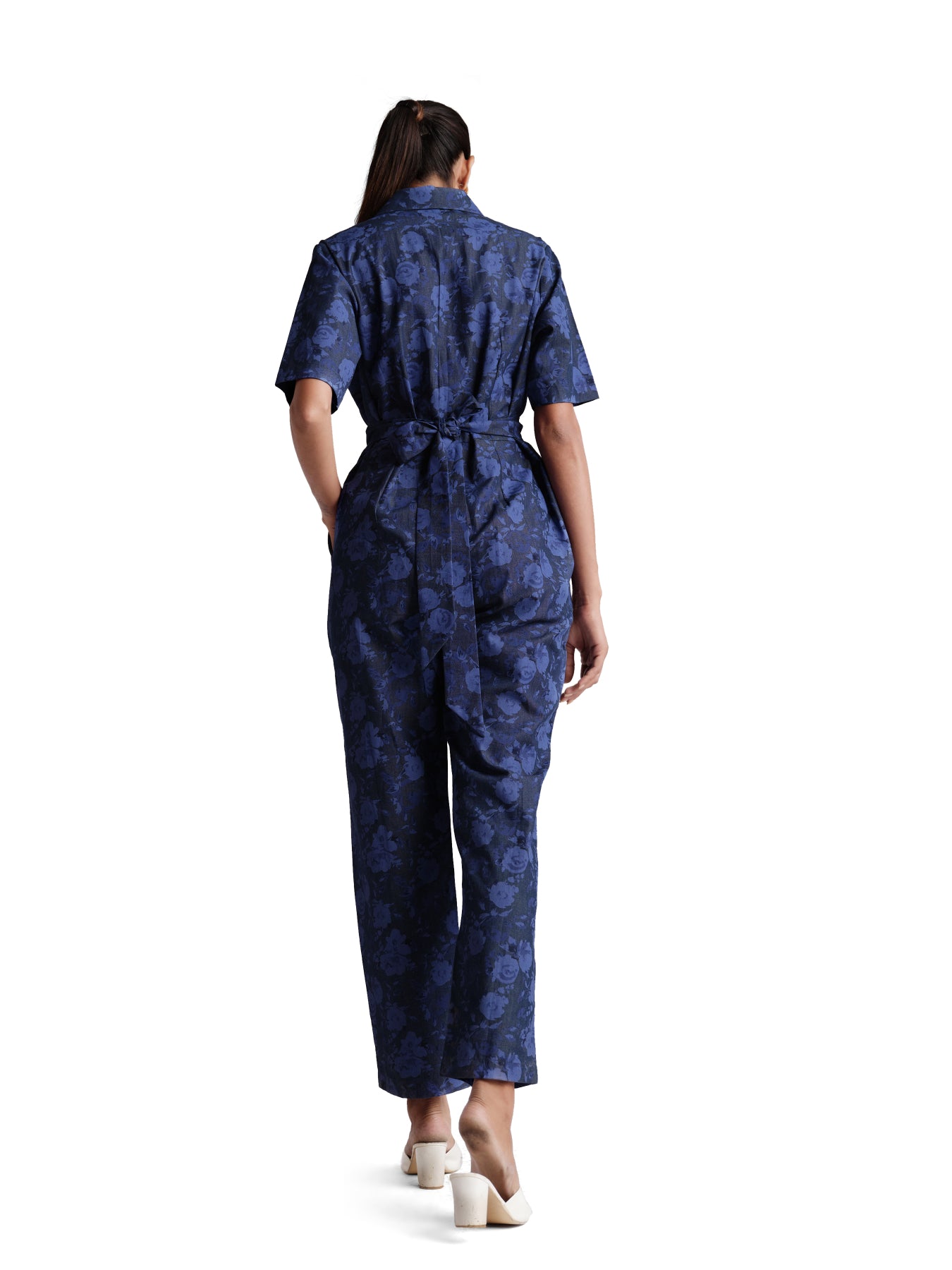 Dark blue flower print jumpsuit