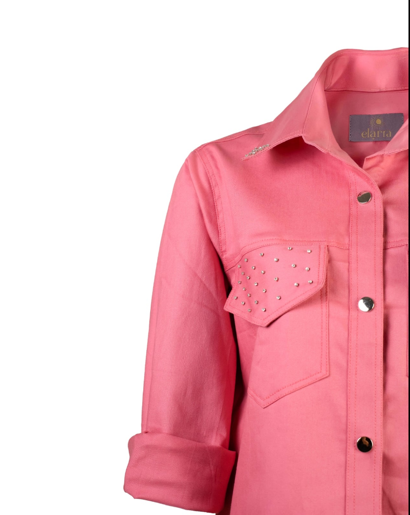 Peach emblished denim shirt