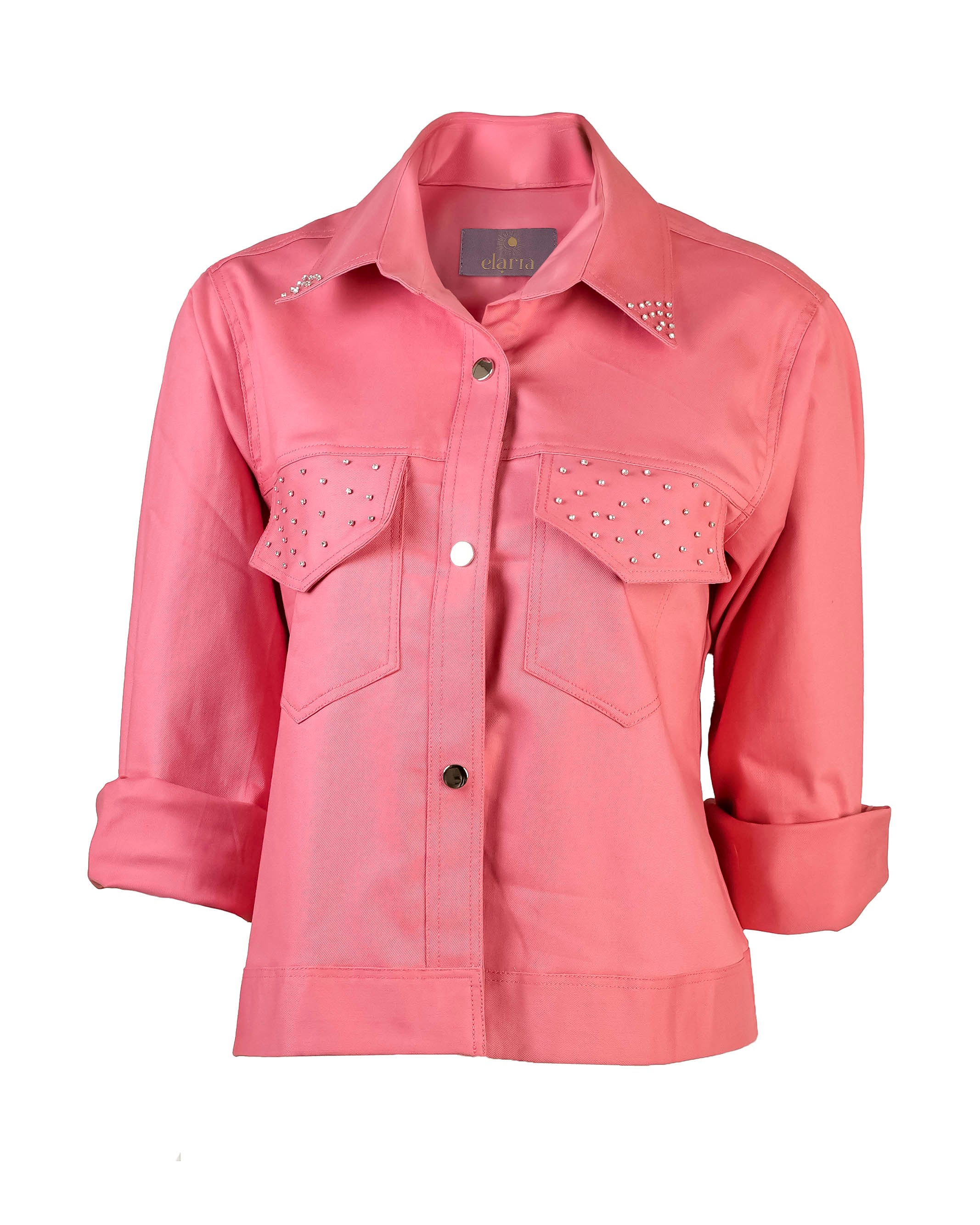 Peach emblished denim shirt