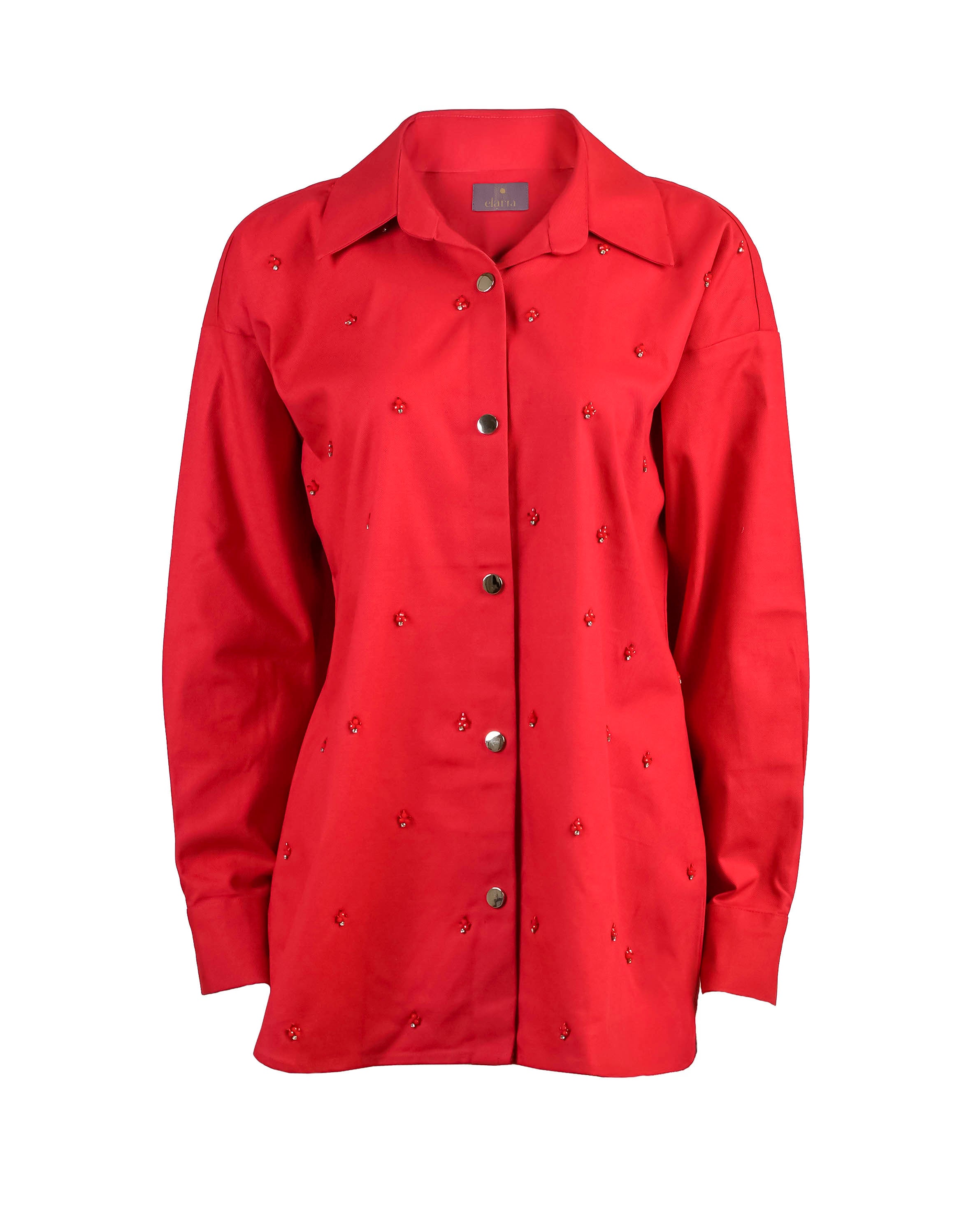 Red denim emblished shirt