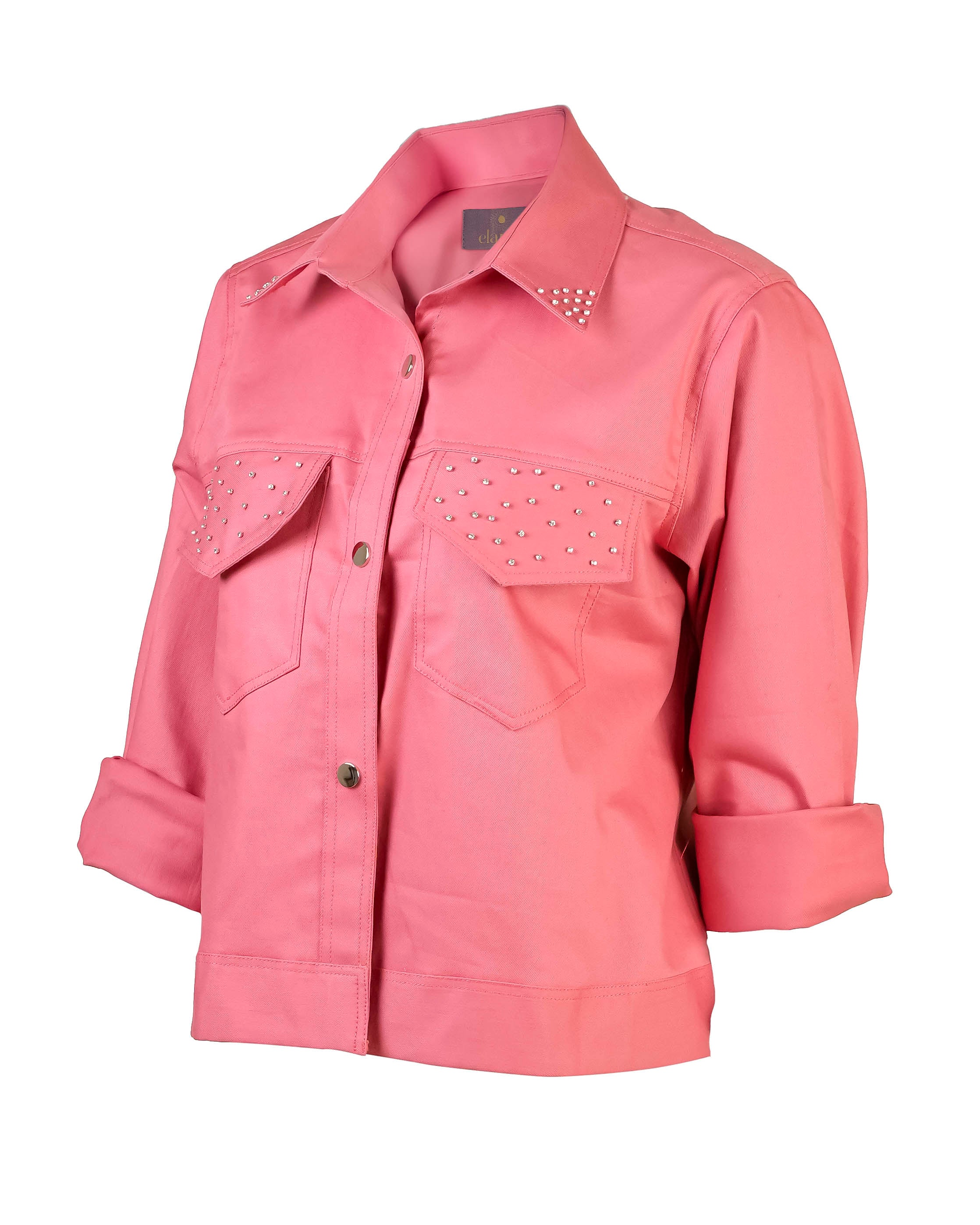 Peach emblished denim shirt